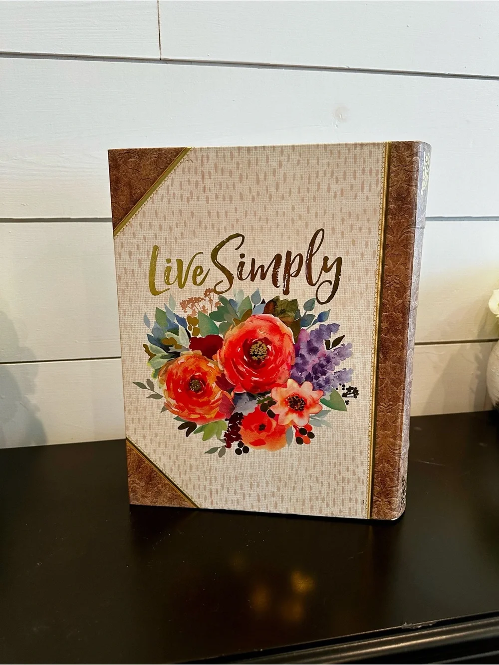 Live Simply Floral Hardcover Journal - Cream and Brown